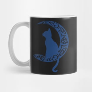 Blue Celtic Moon Cat Triquetra Mug